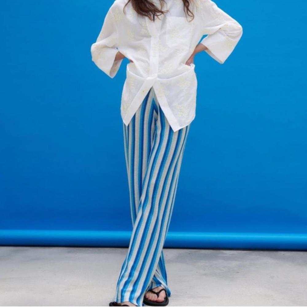 Zara linen blend stripe knit pants cover up